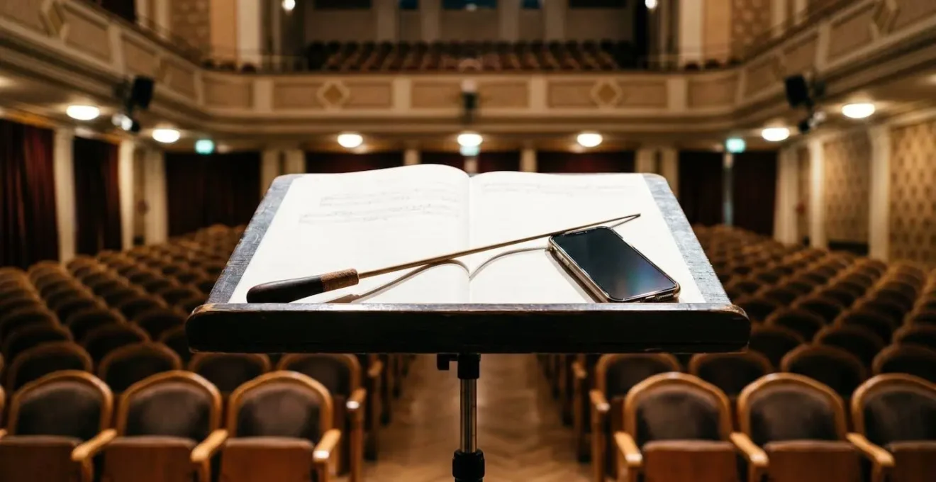 Conductor creating authentic social media content during rehearsal break