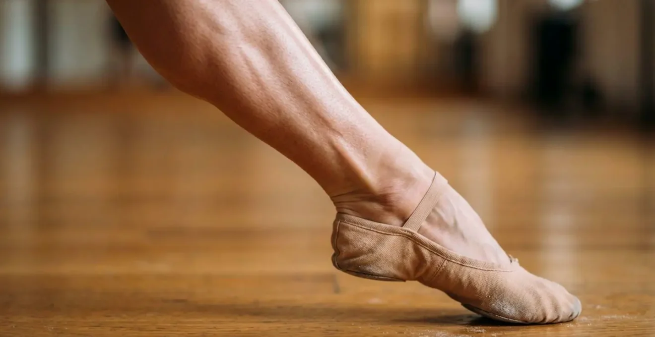 Macro shot of dancer's engaged muscles during active stretching