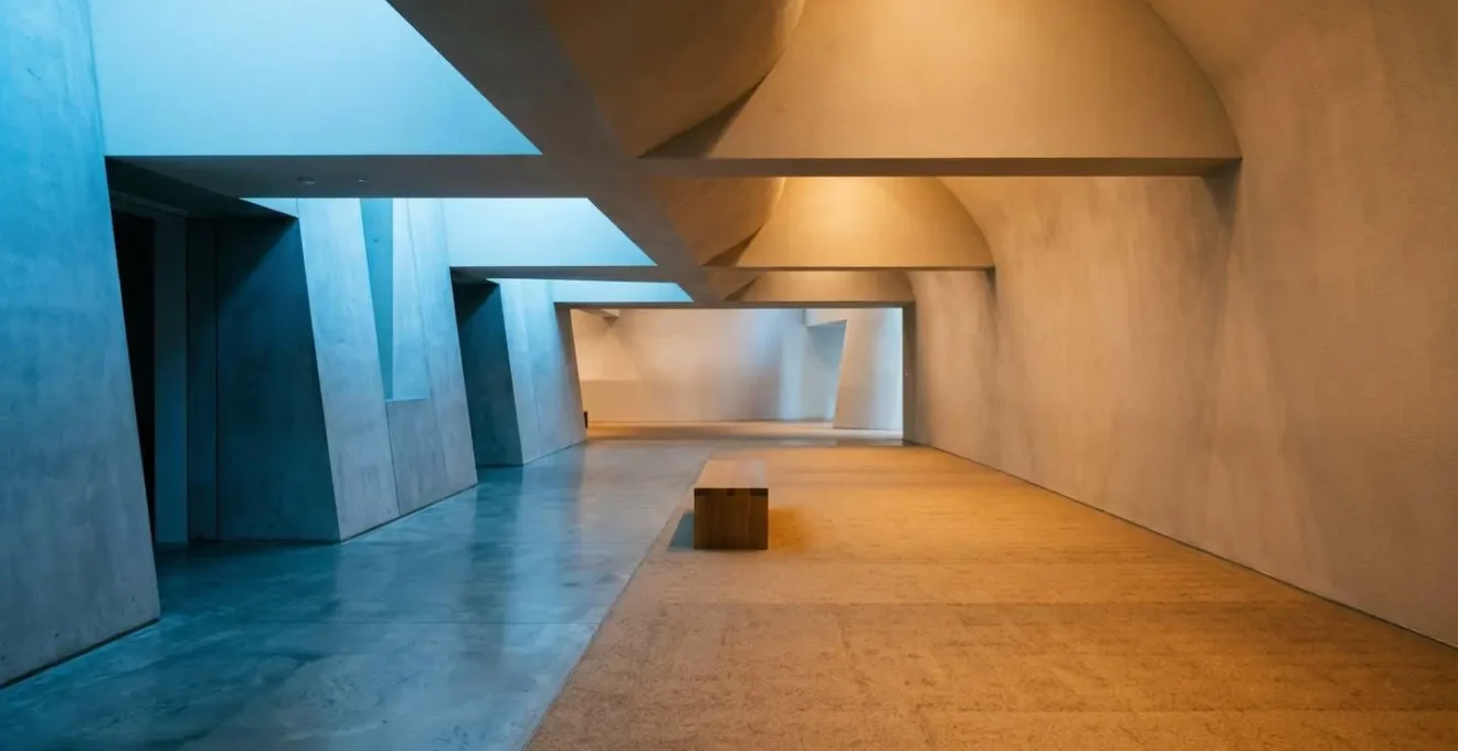 Museum transition hallway designed as emotional palate cleanser between exhibition sections