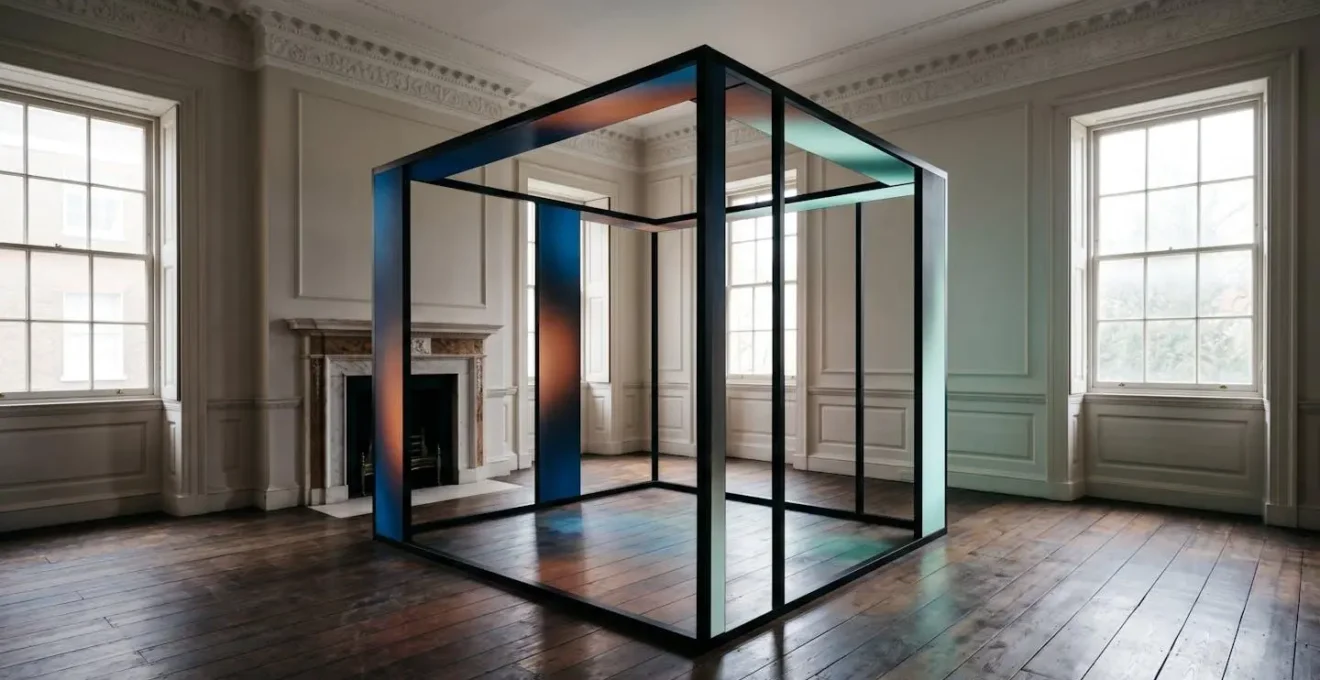 Free-standing LED wall structure inside a historic London gallery with ornate ceiling details
