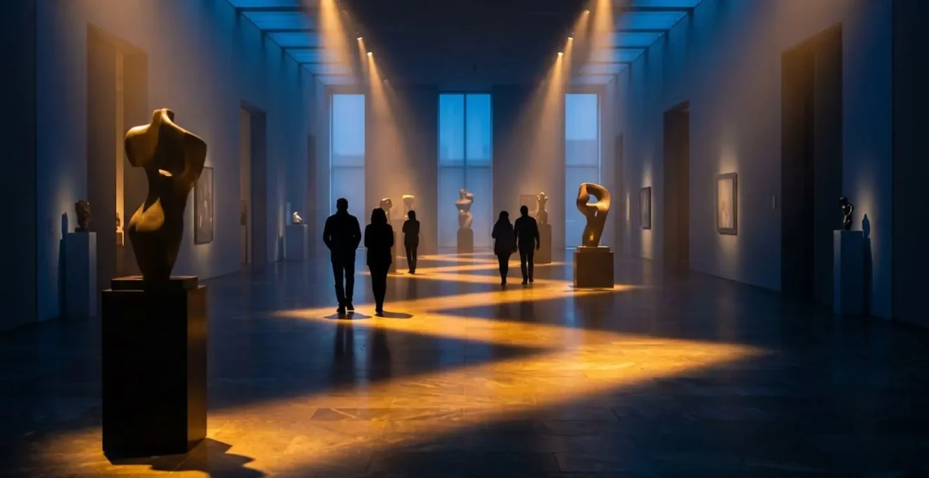 Strategic museum lighting creating natural pathways through gallery spaces