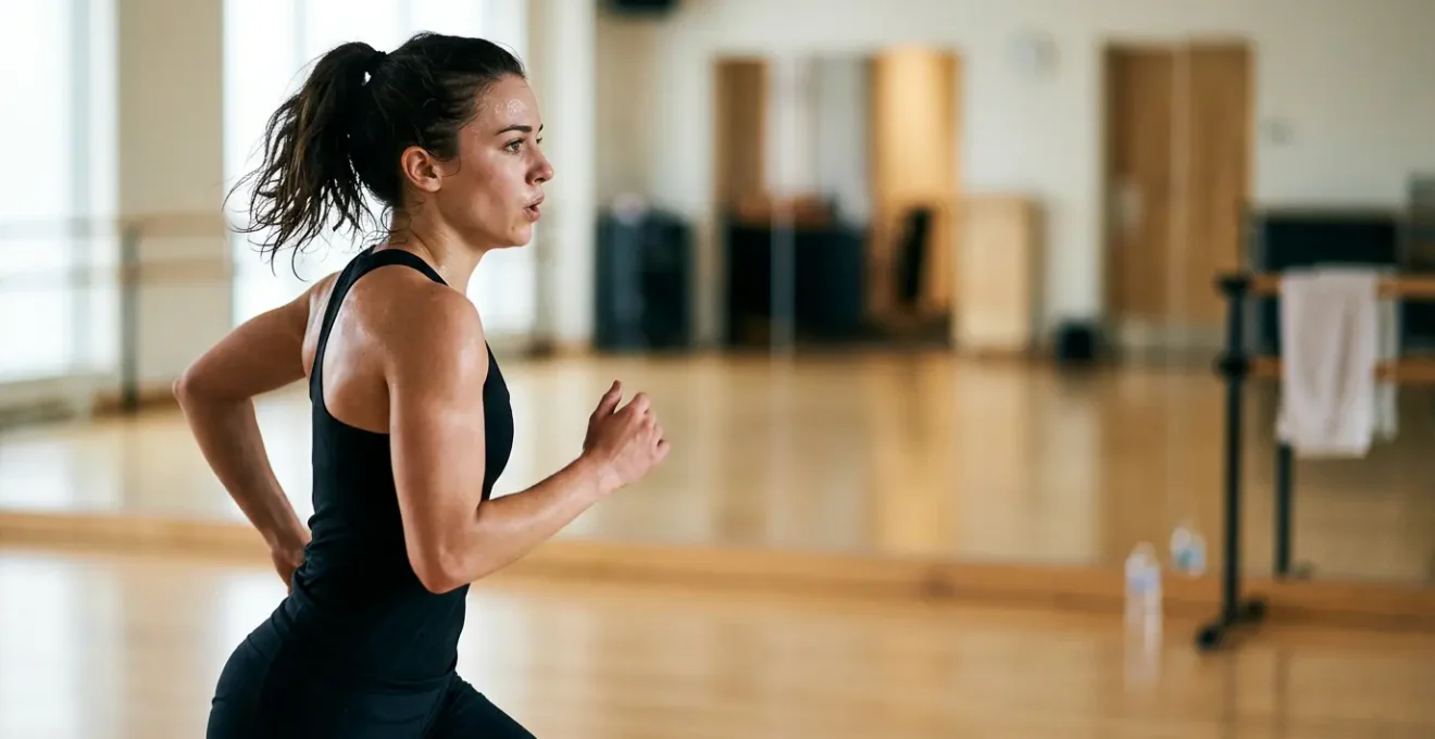 Musical theatre performer training cardiovascular endurance with controlled breathing technique