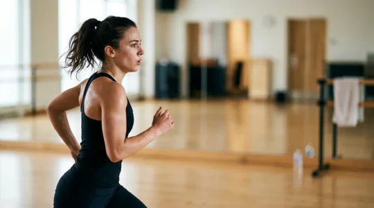 Musical theatre performer training cardiovascular endurance with controlled breathing technique