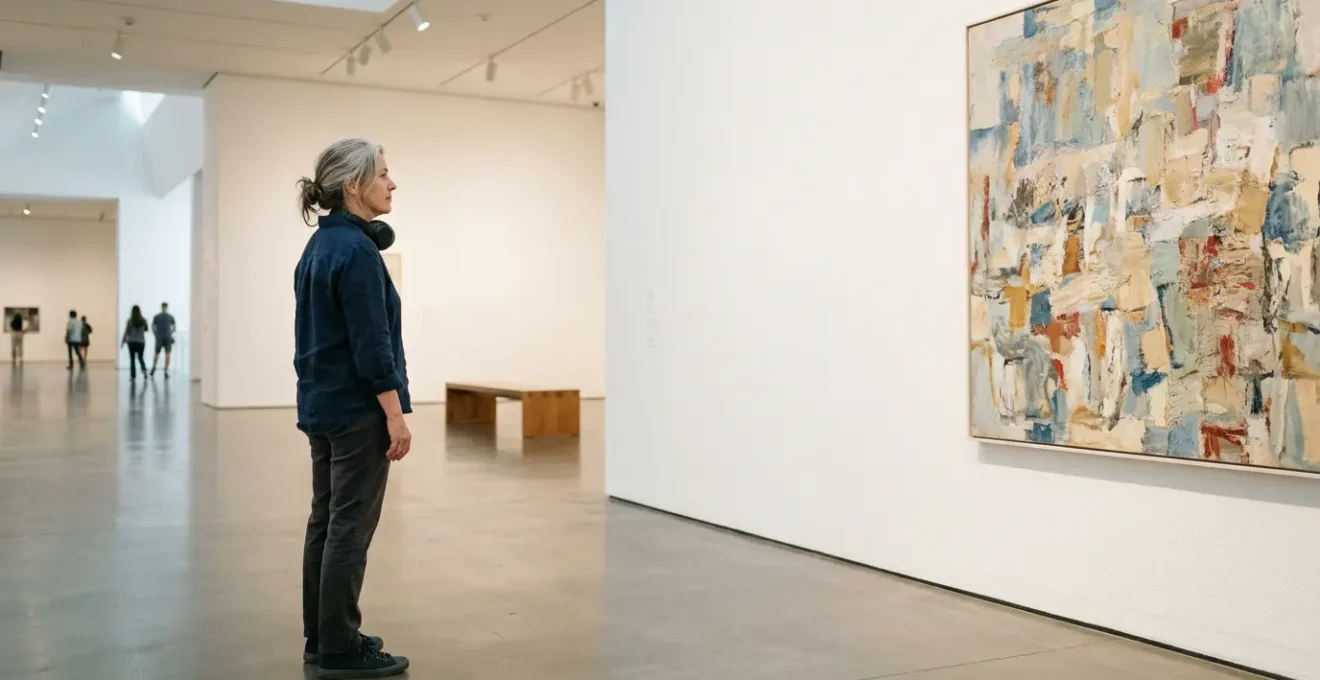 Museum visitor experiencing accessible gallery space with thoughtful design considerations for neurodivergent audiences