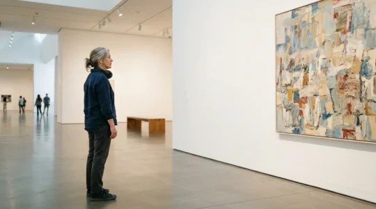 Museum visitor experiencing accessible gallery space with thoughtful design considerations for neurodivergent audiences