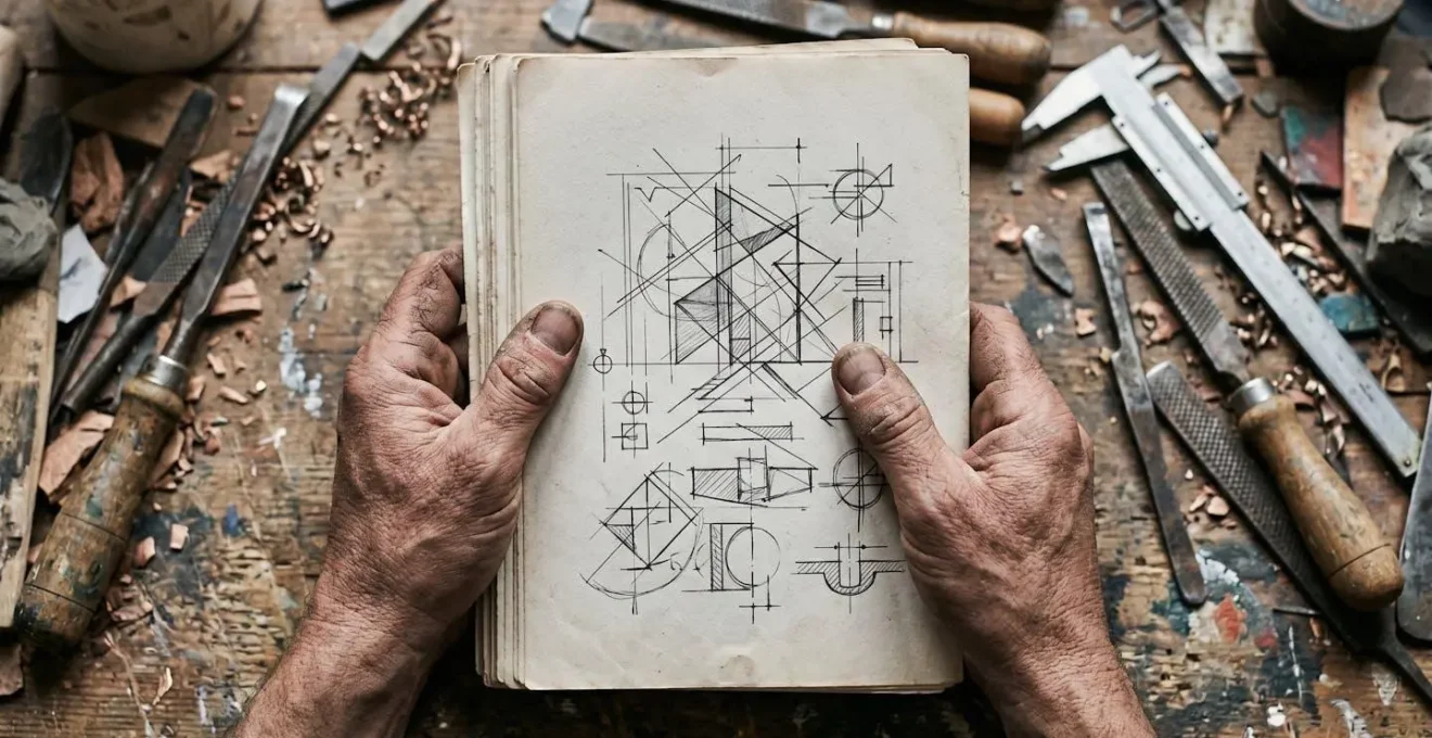 Professional artist examining detailed commission briefs and contracts at studio workbench
