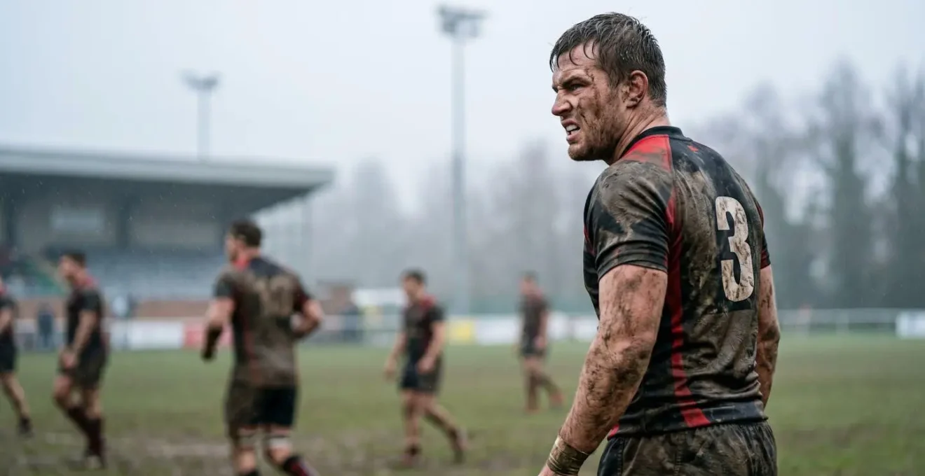 Rugby player being tracked by autofocus system in foggy conditions